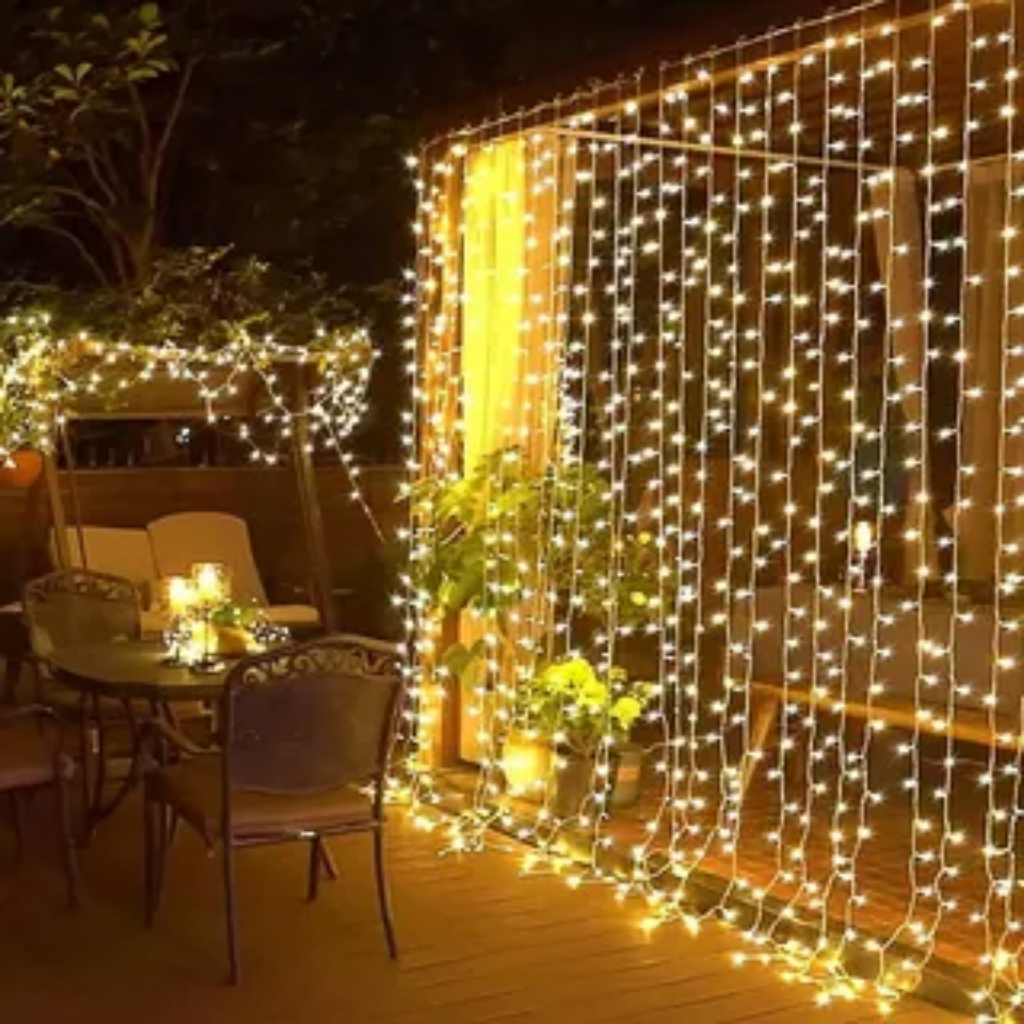 Cortina de Luces LED Lluvia 3x3 Metros 320 LEDs 16 Tiras Eventos Navidad