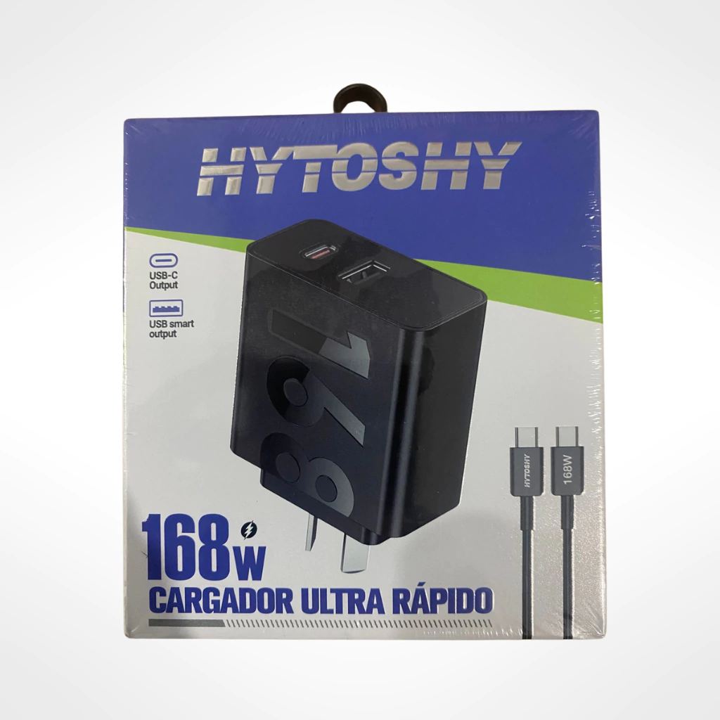 Cargador Ultra Rápido 168W USB-C + USB-A C/ Cable Tipo C P/ Notebook Celular