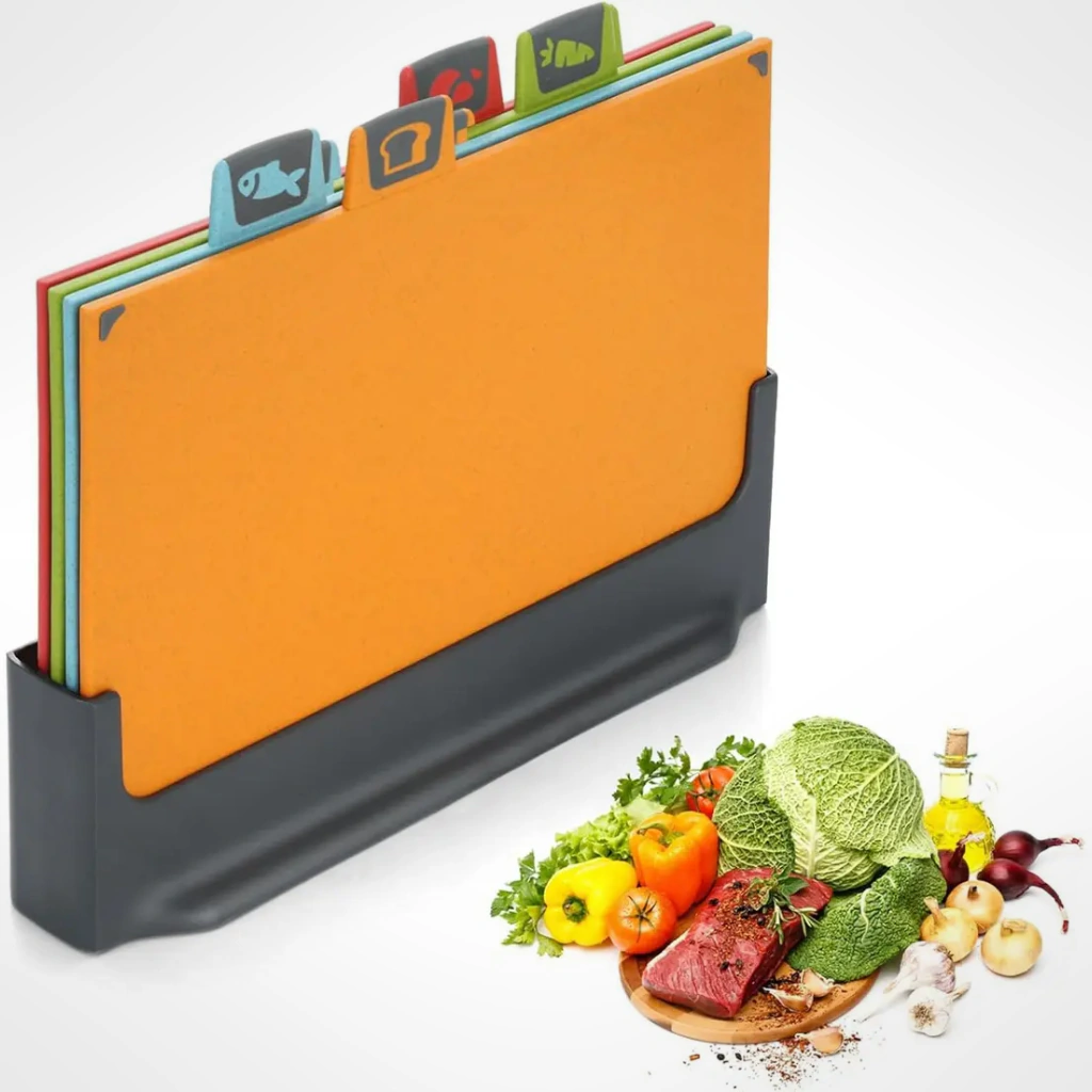Set 4 Tablas De Picar Alimentos Antideslizante Con Base Organizadora Color Libres BPA