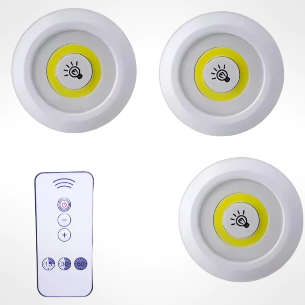 Set 3 Luces LED Inalámbricas Adhesivas Control Remoto Temporizador Pilas