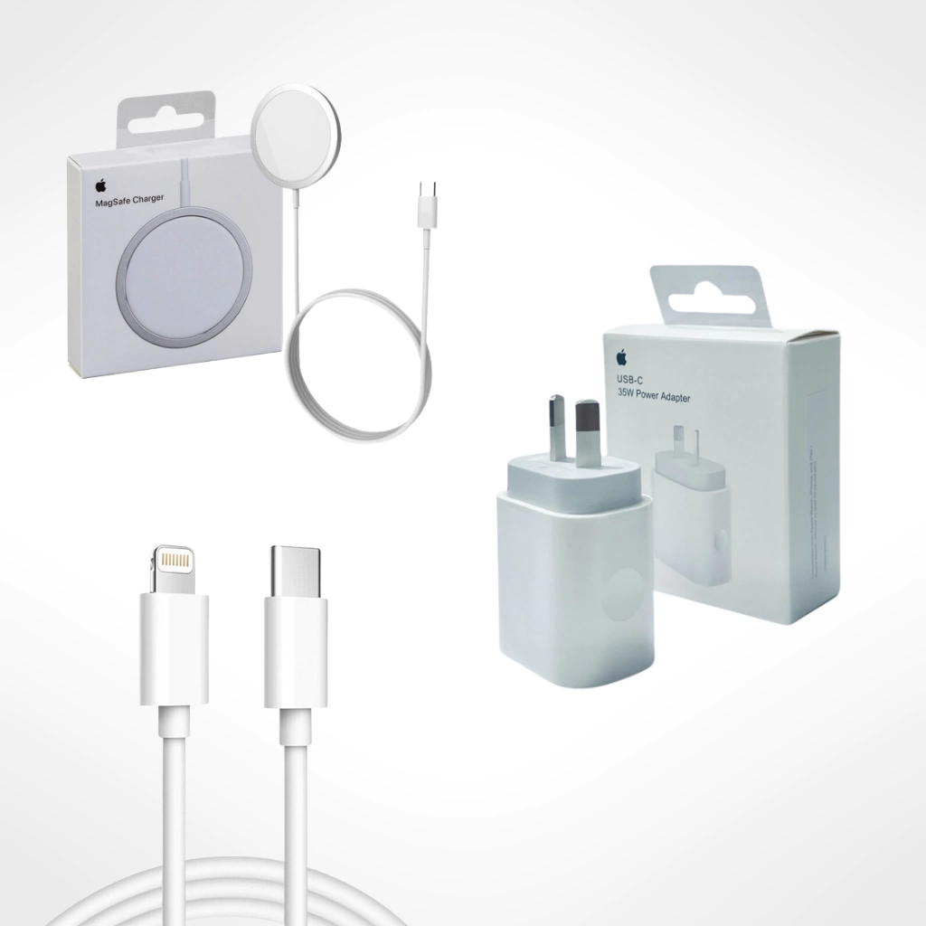 Combo de Carga Rápida: Cargador Inalámbrico Imantado + Fuente 35W + Cable USB-C a Ligthning para iPhone