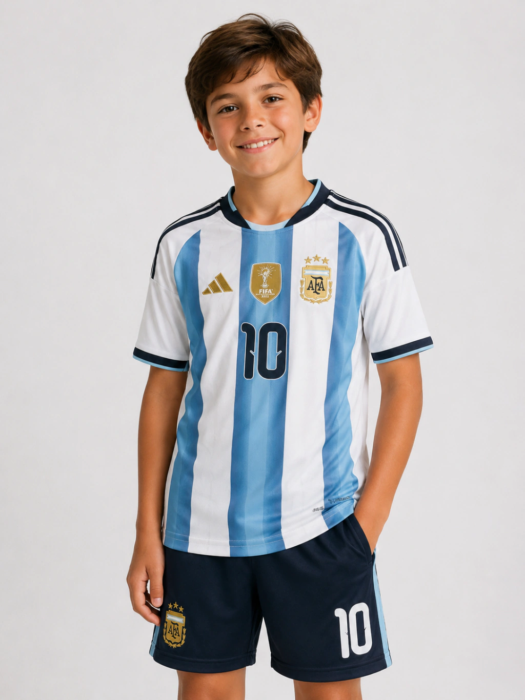 Conjunto Selección Argentina Niño Messi 10 Con 3 Estrellas + Short