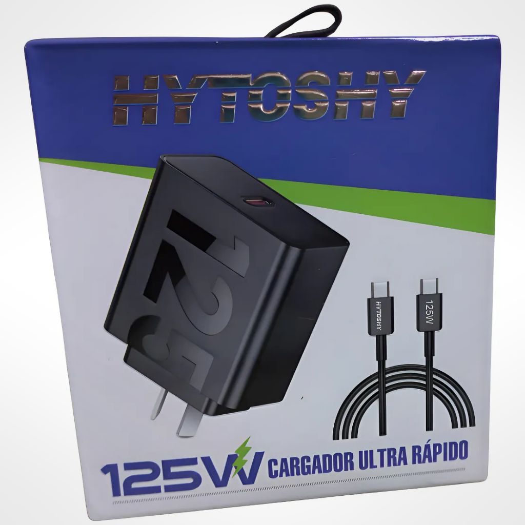 Cargador Hytoshy 125W - Super Rápido + Cable USB-C a USB-C