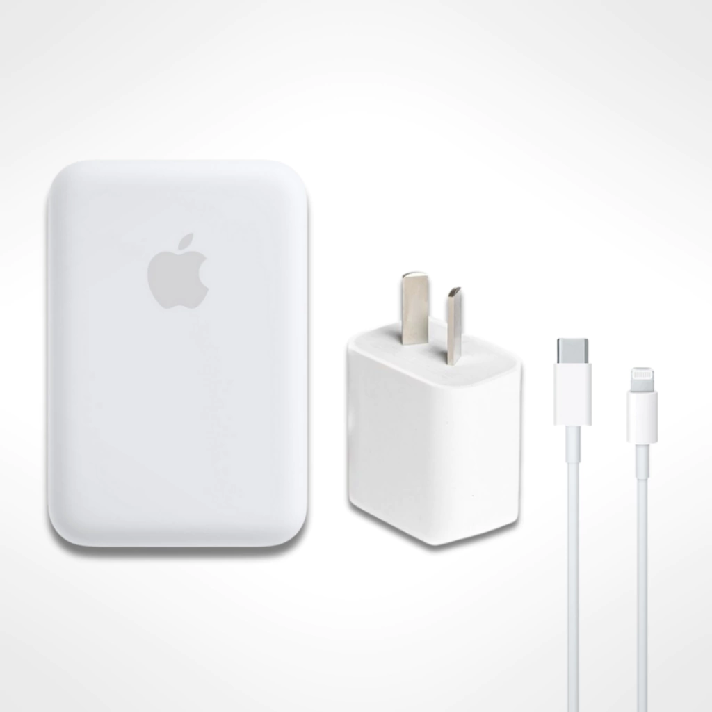 Combo Carga Completa para iPhone: Fuente 20W + Batería Inalámbrica Magnética + Cable USB-C a Lightning