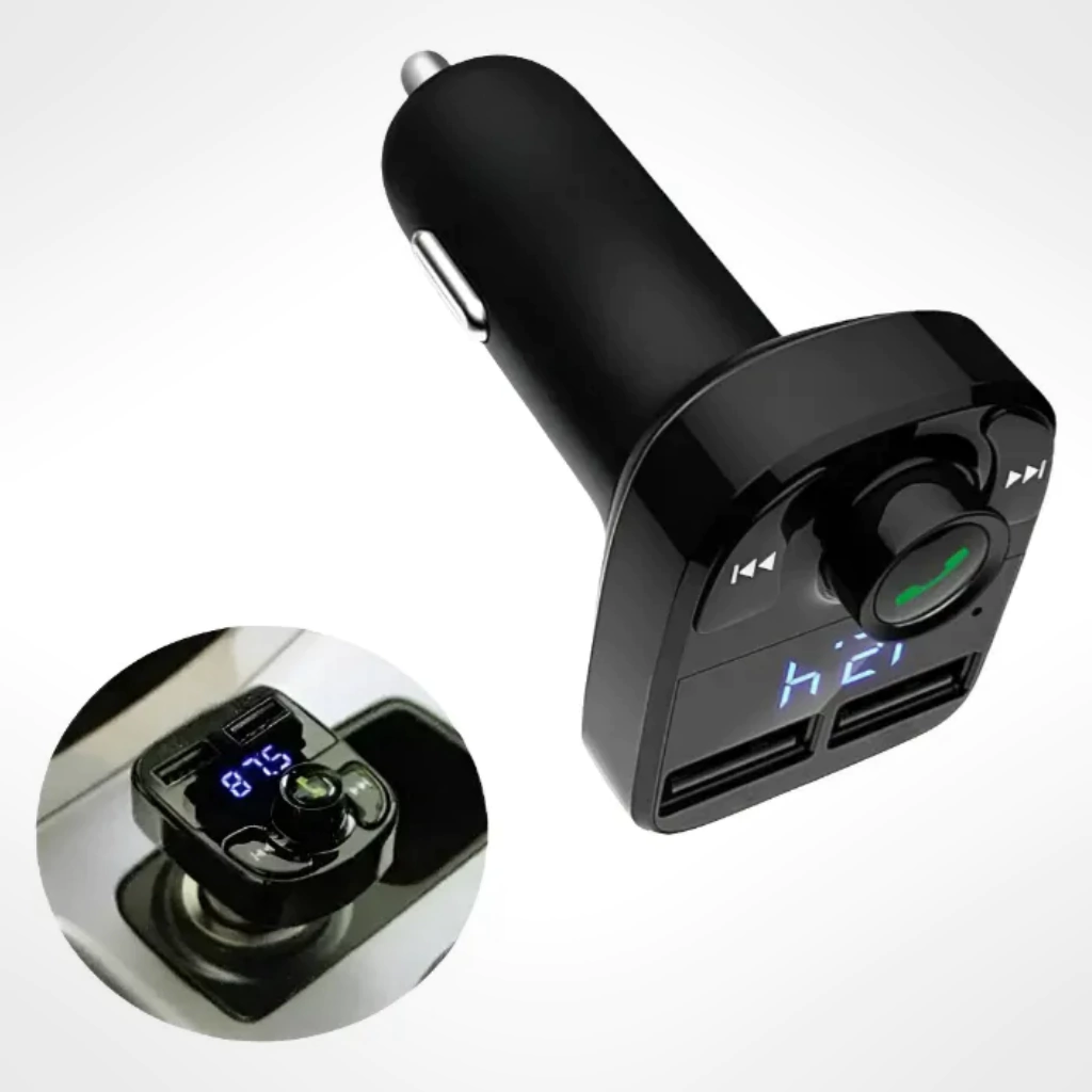 Transmisor FM Bluetooth Auto Cargador Rápido USB Manos Libres