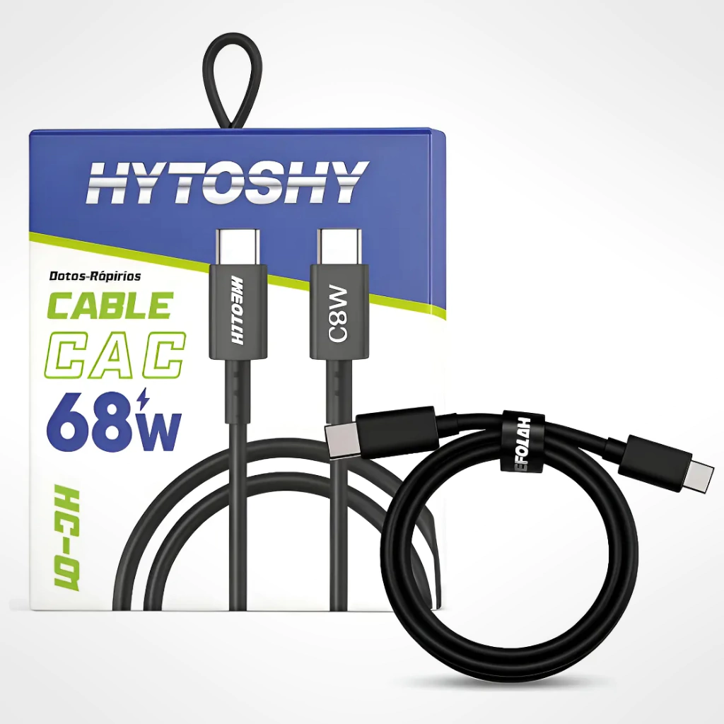 Cable USB C a USB C Hytoshy 68W Carga Rápida | Para Notebooks, Tablets y Celulares PD/QC