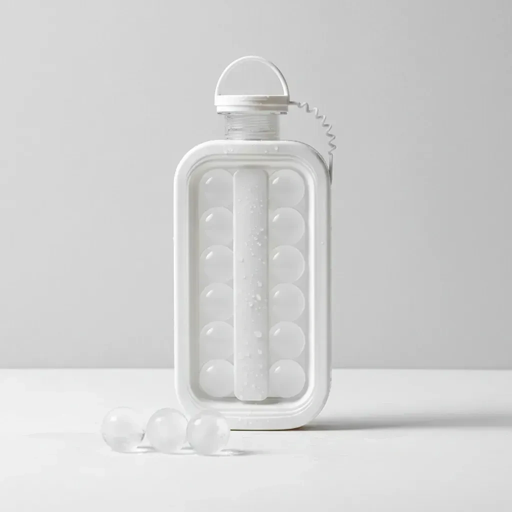 Botella Cubetera 2 En 1 Molde Para Hacer Bolitas De Hielo Beige